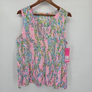 Lilly Pulitzer Essie top Unicorn Of The Sea print Sleeveless Top Women's Xl New